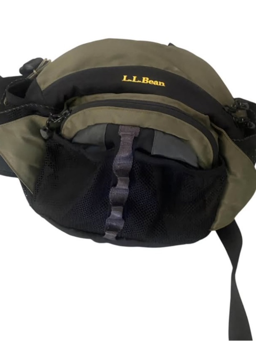L.L. Bean Olive Green and Black Belt Pack with Yellow Logo